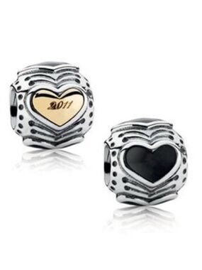Limited Edition- Authentic PANDORA Midnight Heart Charm Sterling and Gold